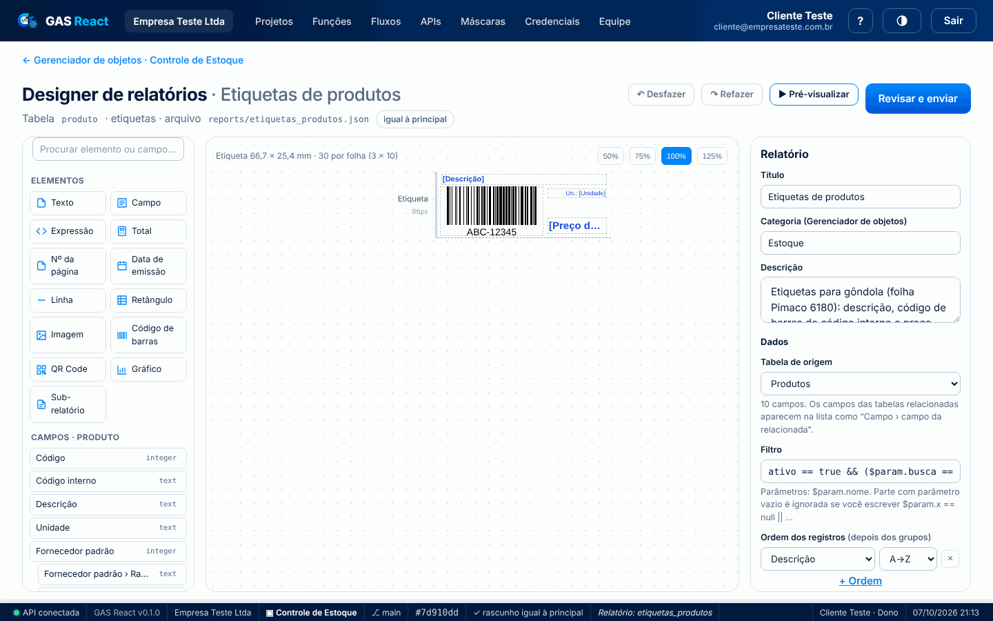 Etiquetas de produtos com código de barras e preço em folha Pimaco